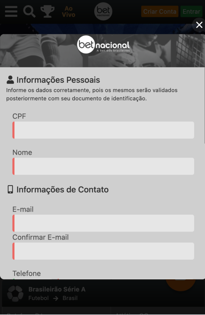 Como Criar uma Conta pelo Betnacional App